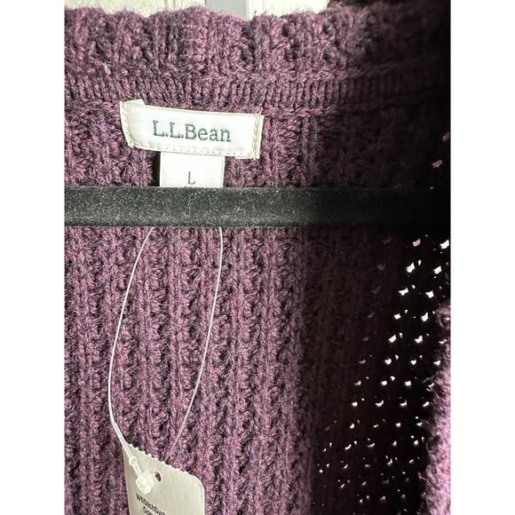 LL Bean Open Front Hooded Cardigan Sweater Purple Pockets Size Large NWT - Picture 2 of 11